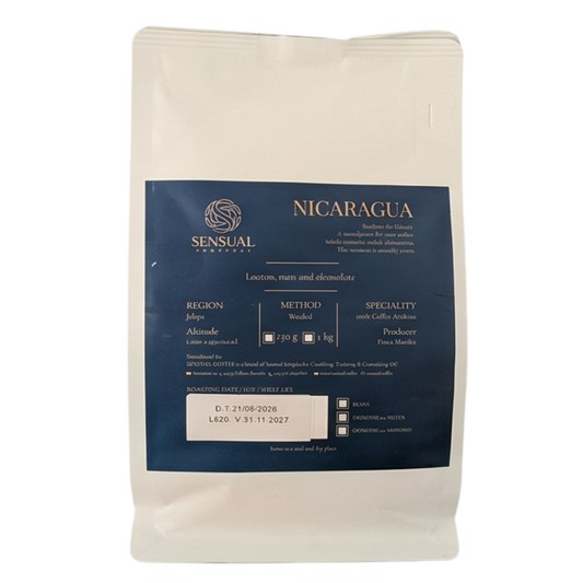 Coffee bag with Sensual label on a white background